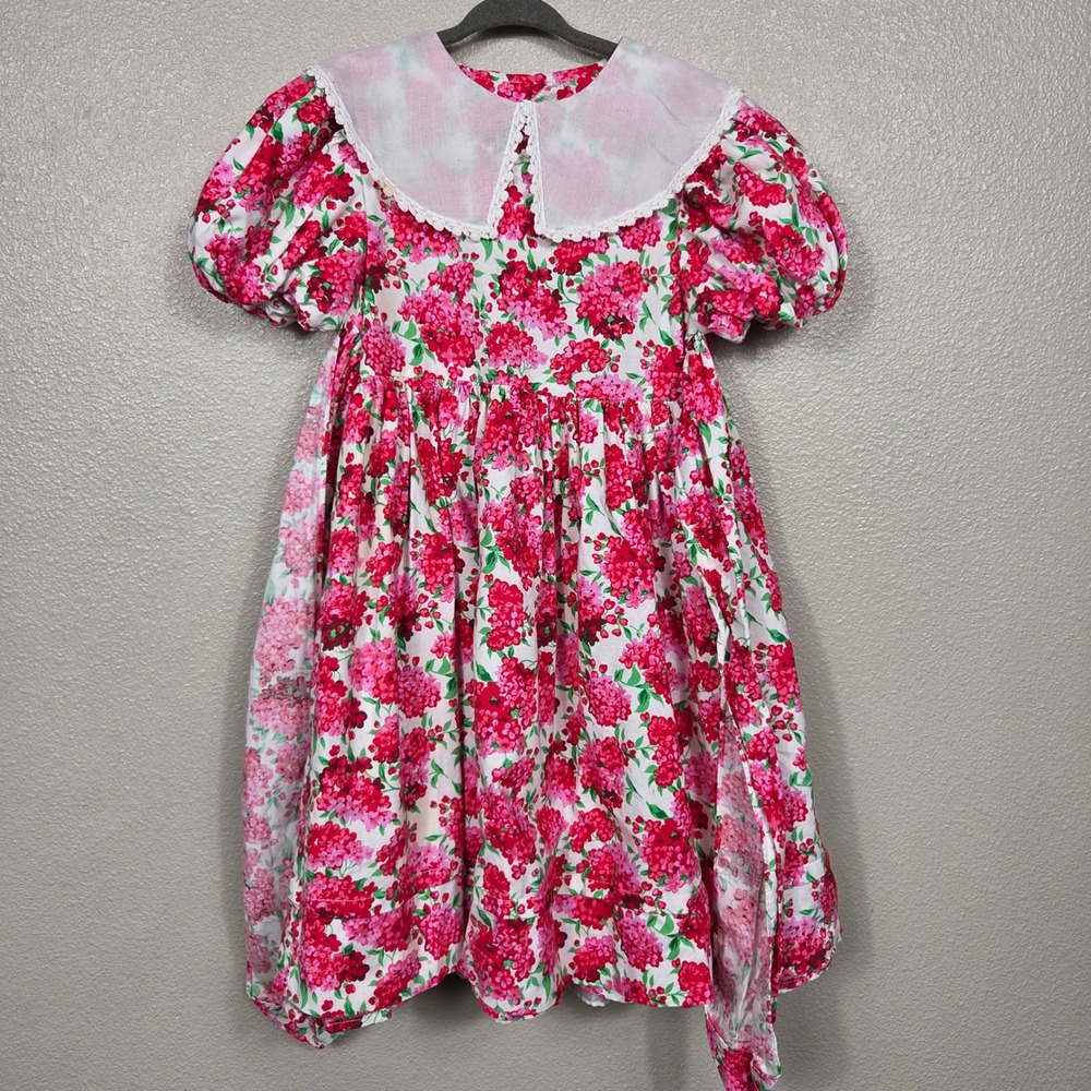 Vintage Pam Pudding Girls Size 5 Floral Puff Sleeve Peter Pan Collar Party Dress